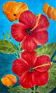 Red Hibiscus and Poppy