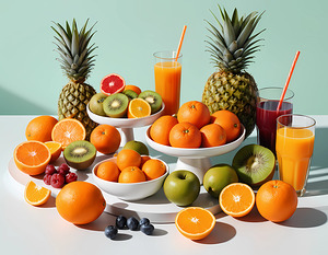Beautifully Decorated Table with Food Fruits and Juices