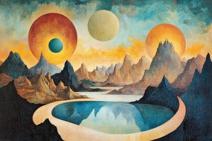 Celestial Triad Over Azure Lake 7P3H2N 57