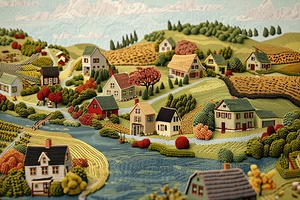Autumnal Village Scene B729H4 50