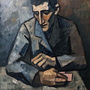 Contemplation Man With Cards JH92N3 65