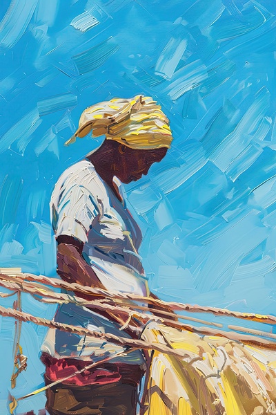 Azure Toil Beneath Sun H3N5P2 65 Print