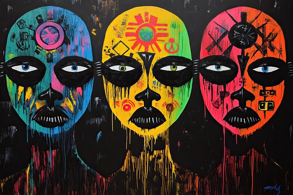 Chromatic Triptych Faces H3N2B9 60 by Abstract Rebellion