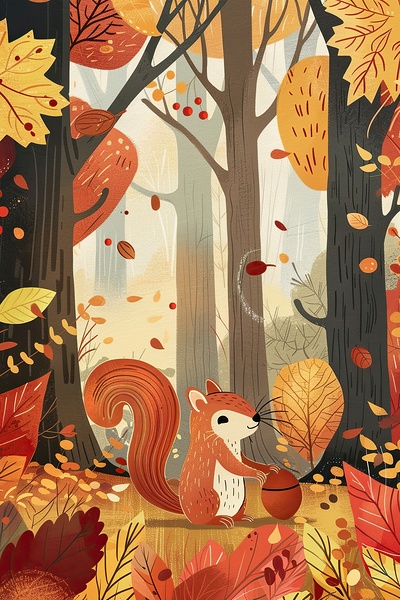 Autumn Squirrel Gathering Nuts 78HNP3 45 by Abstract Rebellion