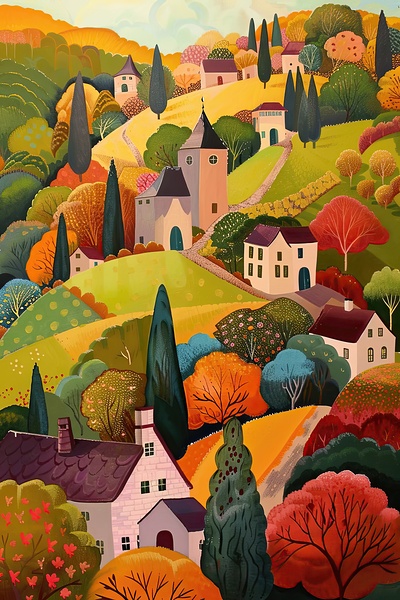 Autumnal Village Scene B729H4 48 by Abstract Rebellion