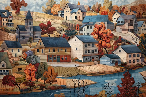 Autumnal Village Scene H2794P 48 by Abstract Rebellion