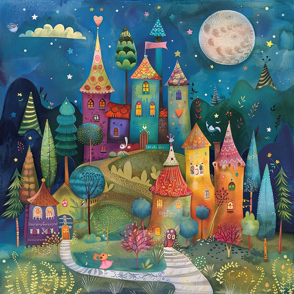 Whimsical Moonlit Village by Abstract Rebellion