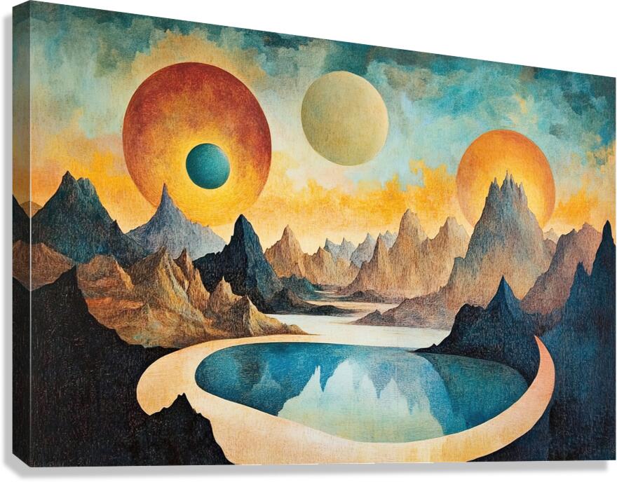Celestial Triad Over Azure Lake 7P3H2N 57 Canvas Print