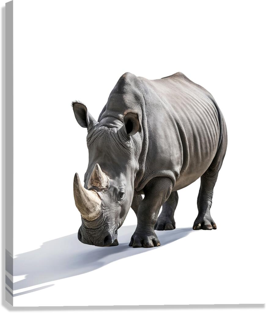 Single Large Rhinoceros Isolated on White Backgro Canvas Print