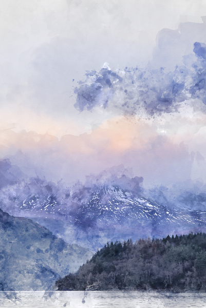 Digital watercolor image of Majestic landscape image across Loch by Matthew Gibson