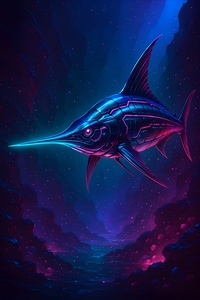 Chrome Blade Cyberpunk Swordfish of the Radiant Neon Ocean Current