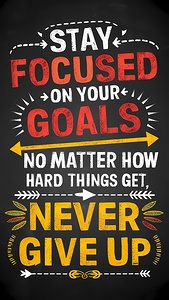 STAY  FOCUSED ON YOUR GOALS. No MATTER HOW HARD THINGS GET NEVER GIVE UP.