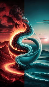 Elemental Harmony: A Surreal Fusion of Fire and Water