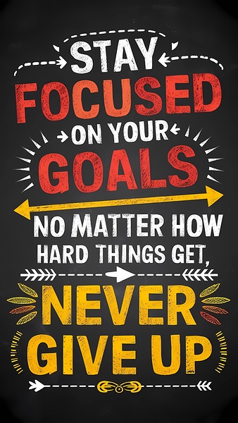 STAY  FOCUSED ON YOUR GOALS. No MATTER HOW HARD THINGS GET NEVER GIVE UP. Print