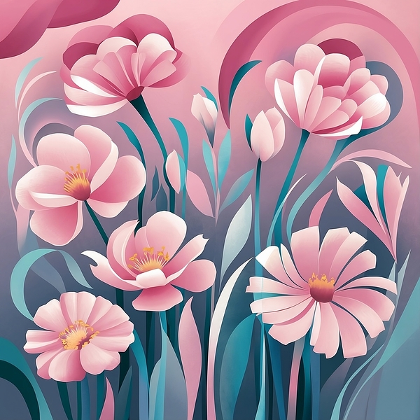 Flowers in soft pink and blue tones Print