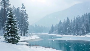 Silent Snowfall by the Frozen Lake by DesignTech