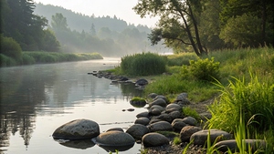 Calm River Amidst the Forest by DesignTech