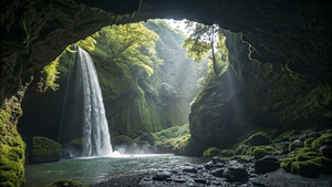 Hidden Waterfall in the Mountains