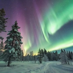 Aurora Borealis Over a Snowy Forest