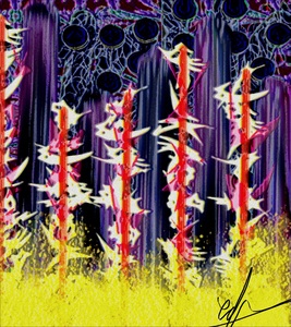 Glaring Throwing Star Foxgloves Under Magnet Sky.