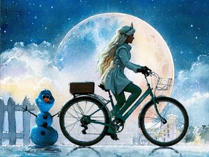 A princess rides gracefully on a bicycle in Celebration FL