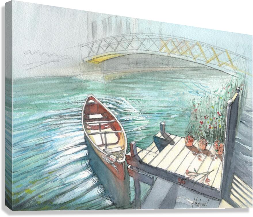 A small boat moored to a pontoon  Canvas Print