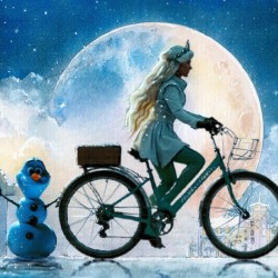A princess rides gracefully on a bicycle in Celebration FL