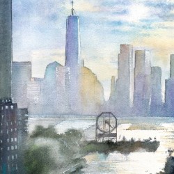Manhattan Sunset Watercolor