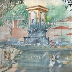 Winter Garden Fountain Between Shadow and Light