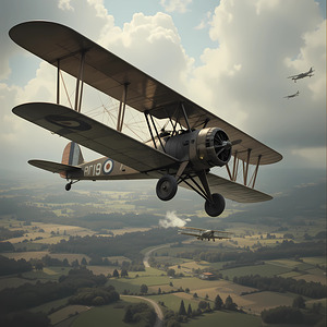 Vintage World War II Biplane Squadron in Flight