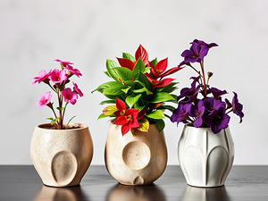 Vibrant Potted Flower Collection in Decorative Pots