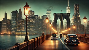 Vintage Brooklyn Bridge at Night – A Nostalgic View of New York City