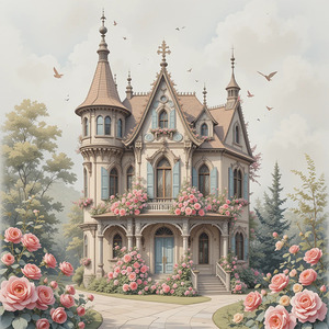 Elegant Victorian Manor with Blooming Roses – Fairytale Architecture