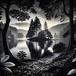  Mystical Black and White Sunset Over a Tranquil Lake