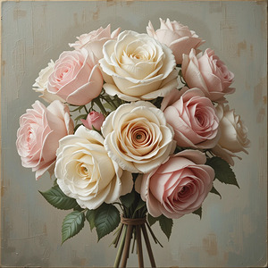 Elegant Bouquet of Pink and Cream Roses – Romantic Floral Arrangement