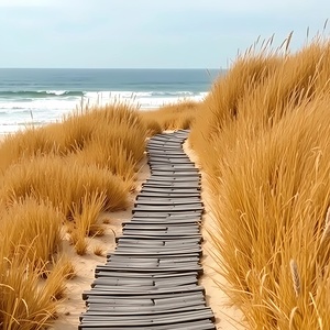 Serene Beach Path Through Golden Sand Dunes – Coastal Landscape