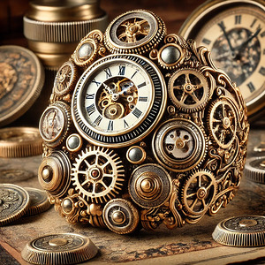 ntricate Steampunk Timepiece with Gears and Vintage Clockwork Design