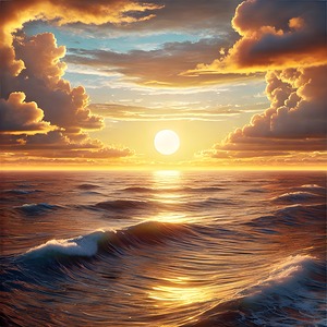 Golden Ocean Sunset: A Breathtaking View of the Waves and Sky