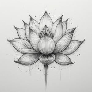 Elegant Black and White Lotus Flower Sketch – Artistic Ink Drawing
