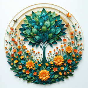 Elegant Paper Art Tree with Vibrant Flowers – Stunning 3D Artwork