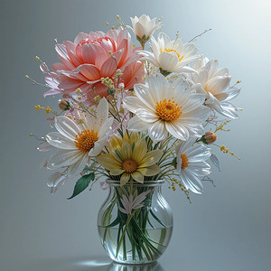Elegant Glass Flower Bouquet – Hyper-Realistic Floral Art