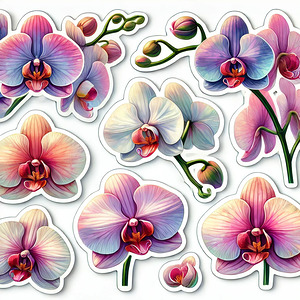 Elegant Orchid Stickers – Beautiful Floral Illustrations for Decoration & Crafts