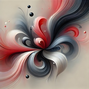  Abstract Floral Art – Red Gray & Black Swirling Fluid Painting