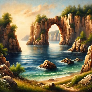 Majestic Natural Rock Arch Over Crystal-Clear Waters