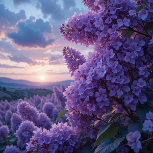Purple Flowers at Sunset – A Dreamy and Serene Landscape