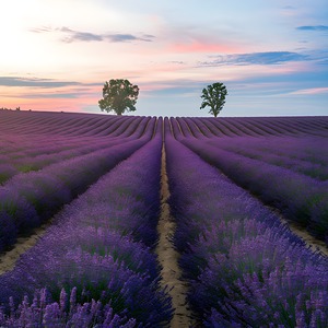 Breathtaking Lavender Fields at Sunset – A Serene Natural Landscape