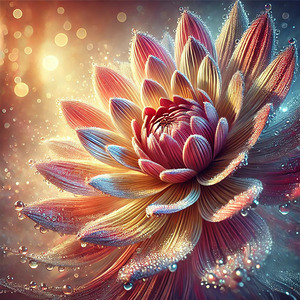 Dreamlike Dew-Covered Lotus Flower in Radiant Light