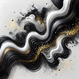 Luxurious Black White and Gold Abstract Painting – Fluid Modern Art
