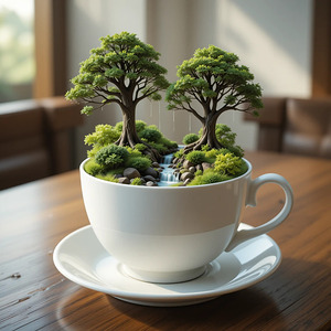 Enchanted Miniature Forest in a Teacup – Surreal Nature Art