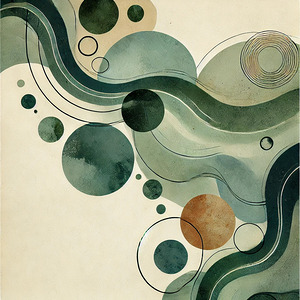 Abstract Fluid Geometric Art with Earthy Green and Beige Tones